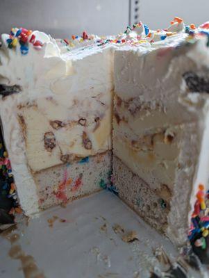 Ice cream cake is heavy on the ice cream, light on the cake