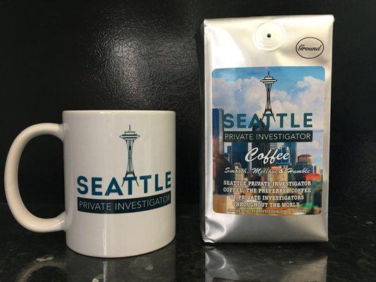 Check out our Seattle Private Investigator coffee mugs and coffee.