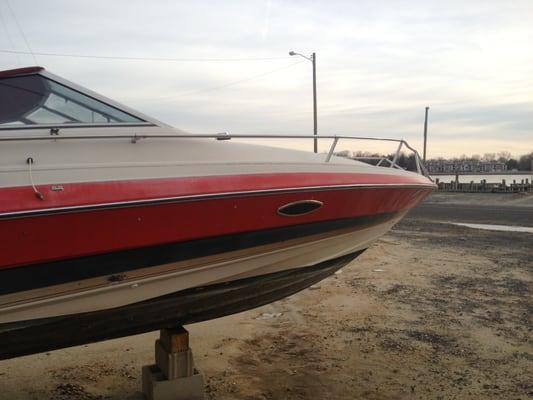 Dr. Jim Brown's 24ft boat severely damaged by Hurricane Sandy is now being "brought back to life" by Monmouth Marine Engines.