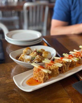 Chili Dumplings and Crispy Chicken Rolls