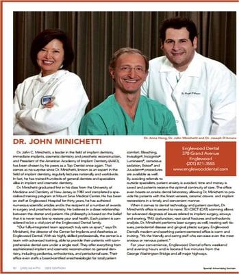 Dr. John Minichetti chosen as one of Bergen's Top Dentist in (201) Health magazine.