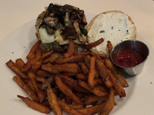 Veggie burger with side of fries