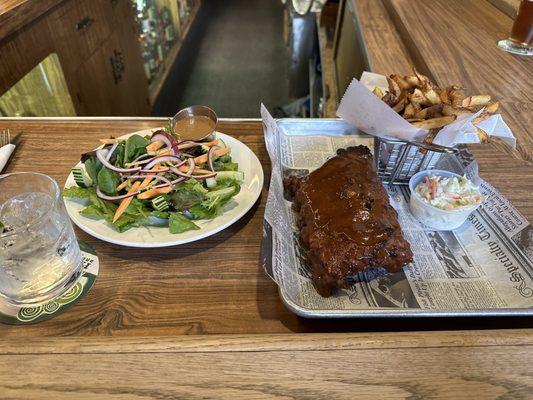 Ribs, fries and salad