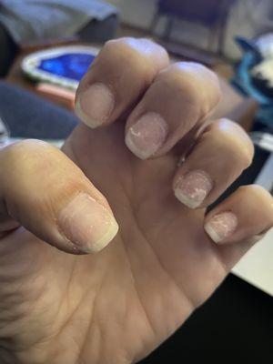 My nails after she shaped and buffed and was about to paint them.