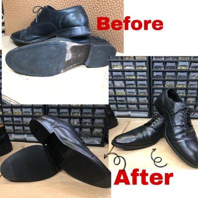 Men's Shoes - Full Sole Replacement
 Worn out soles we're replaced for extended life of shoes. These were cleaned and looking good as new.