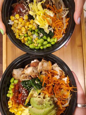 Two of our delicous bowls. One is our chicken bowl with avocado and the other is our beef bowl.