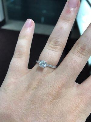 The engagement ring we got to create from a wedding band and the diamond from another ring.