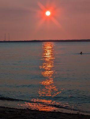 Peaceful beach, sunset view.