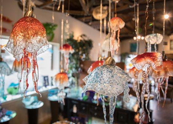 Hanging glass jellyfish by Lisa Stirrett