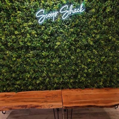 Stop by our green wall for a quick selfie with your fabulous ice cream on your way out to the back courtyard seating area!