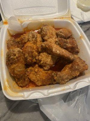 Wings (Garlic Hot Parm sauce) which he makes in house. This was take out.