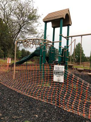 Playground equipment still closed.