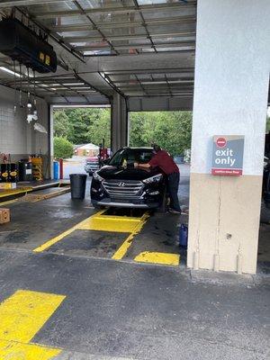 Car being serviced.