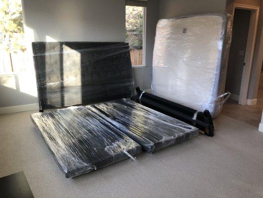 Bed with motorized lift. Carefully wrapped and transported. Set up and working now in the new house!