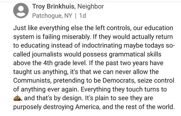 Tony Brinkuis is a bully who mounts political attacks against strangers on public websites.