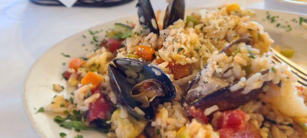 Risotto Mare (one half already consumed)  Mussels, fish, calamari, scallops