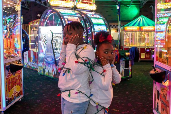 Family arcade fun--a picture-perfect holiday moment!