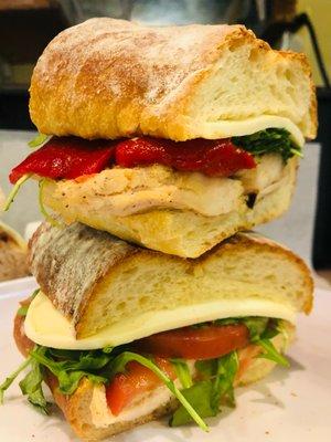 The Old Brookville Sandwich - Grilled chicken, tomato, fresh mozzarella, arugula, balsamic dressing