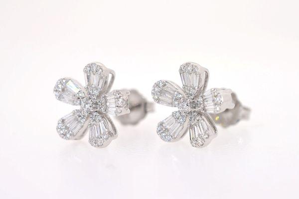 Flower petal 18KT Round & Baguette Cut Diamond Earrings - SKU:  E1099