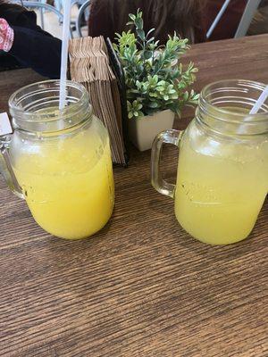 Pineapple and mango  (agua fresca ) fresh fruit water .