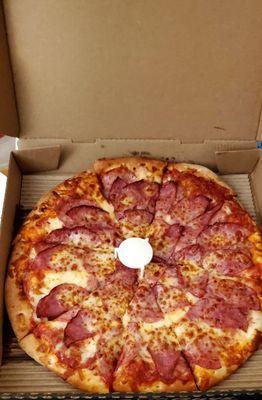 2 medium, 2 toppings, for $20.00. Ham and salami.