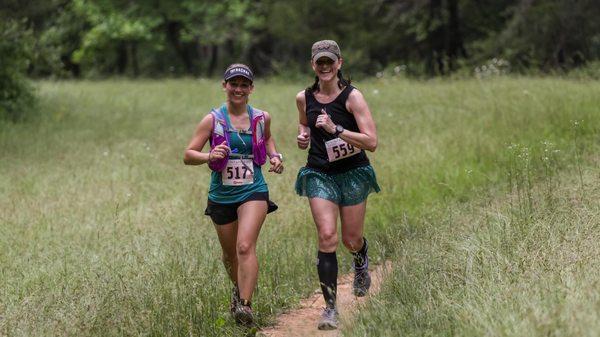 Friends enjoying our course during the Fountainhead Trail Half Marathon and 10K.