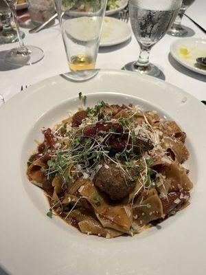 Pappardelle and Venison Meatballs.