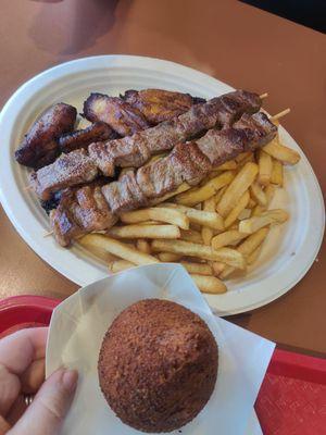 Picanha steak, maduros and a chicken coxinha. 10/10