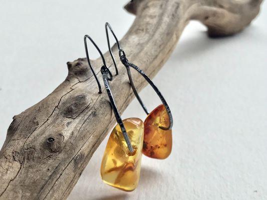 Wildly one of a Kind Earrings (Amber and Black Silver)