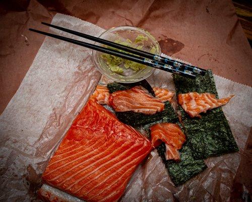 Sushi-grade salmon.