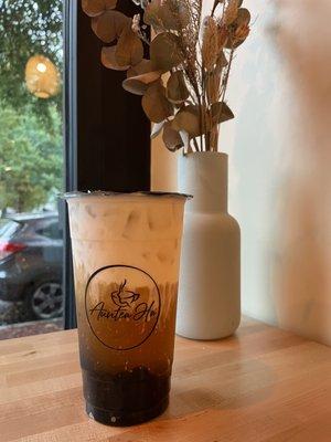 Jasmine milk tea with sea salt foam and boba