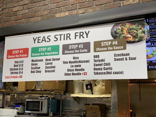 Stir fry menu