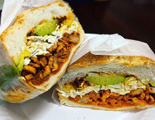 This is our famous Torta De Carne Enchilada. One of the top selling Mexican Sandwich in out Business.