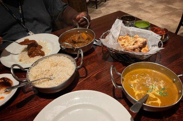 Lamb Vindaloo (top left) and Lamb Korma (bottom right)