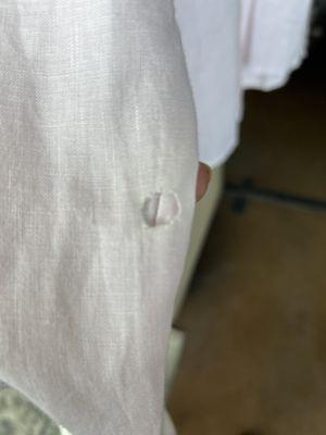 Hole in my brand new James Perse linen shirt.