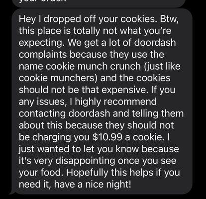 Text from door dasher who dropped off our food