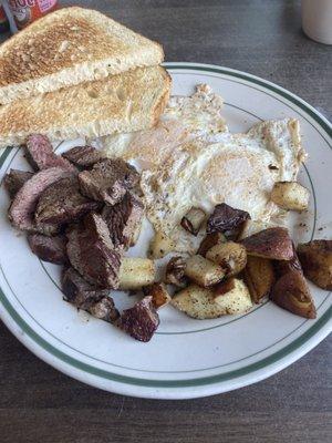 Steak an eggs. Tenderloin chunks perfection.