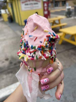 Strawberry cone with sprinkles