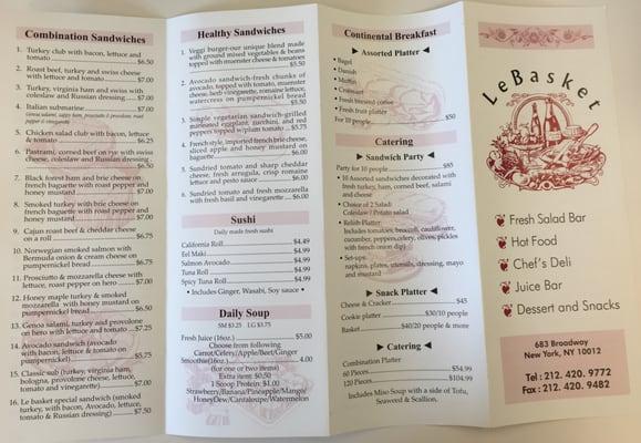 Menu (side 1) as of 6/21/16