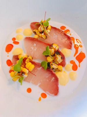 Hamachi, miso, charred corn, chili