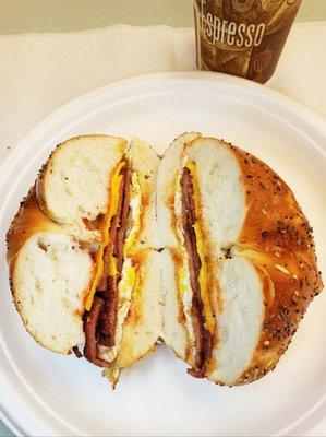 Shake Hands with Taylor Ham, Egg, and Cheese on an Everything Bagel!!