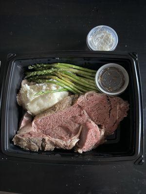 Prime Rib Entree* Limited Availability + au jus sauce and creamy horseradish. White Cheddar Mashed Potatoes Roasted Asparagus