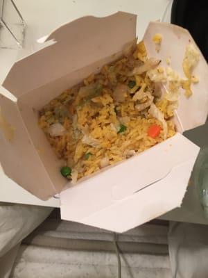 Vegetable fried rice? Bland, oily and has no soy sauce and told me if I wanted soy sauce, I should have asked.