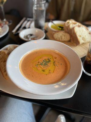 Tomato soup with olive oil and mint