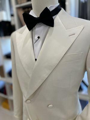 White pick lapel bespoke tuxedo