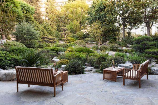 A view of a Japanese garden set up for the limited Hansei culinary pop-event.