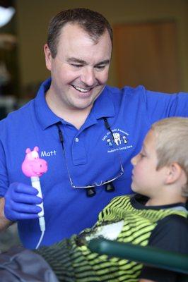 Dr Matt teaching his friend all about what's going to happen at this appointment