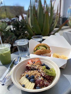 Levantine Grilled Chicken Sandwich, Açai Bowl, and Iced Matcha Latte...