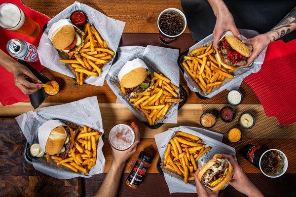 Big craveable burgers, made-to-order fries, and cold beers and sodas.