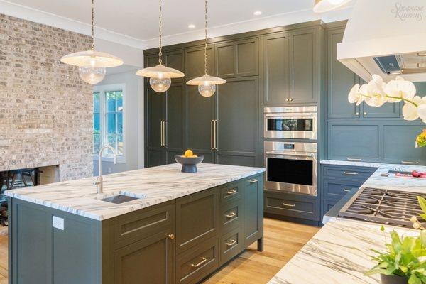 Custom artichoke colored cabinets in this Long Island Kitchen